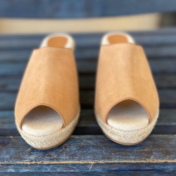 New Cole Haan Cloudfeel Wedge Sandal Women 11B US Tan Suede Open- Toe Espadrille - Picture 3 of 9